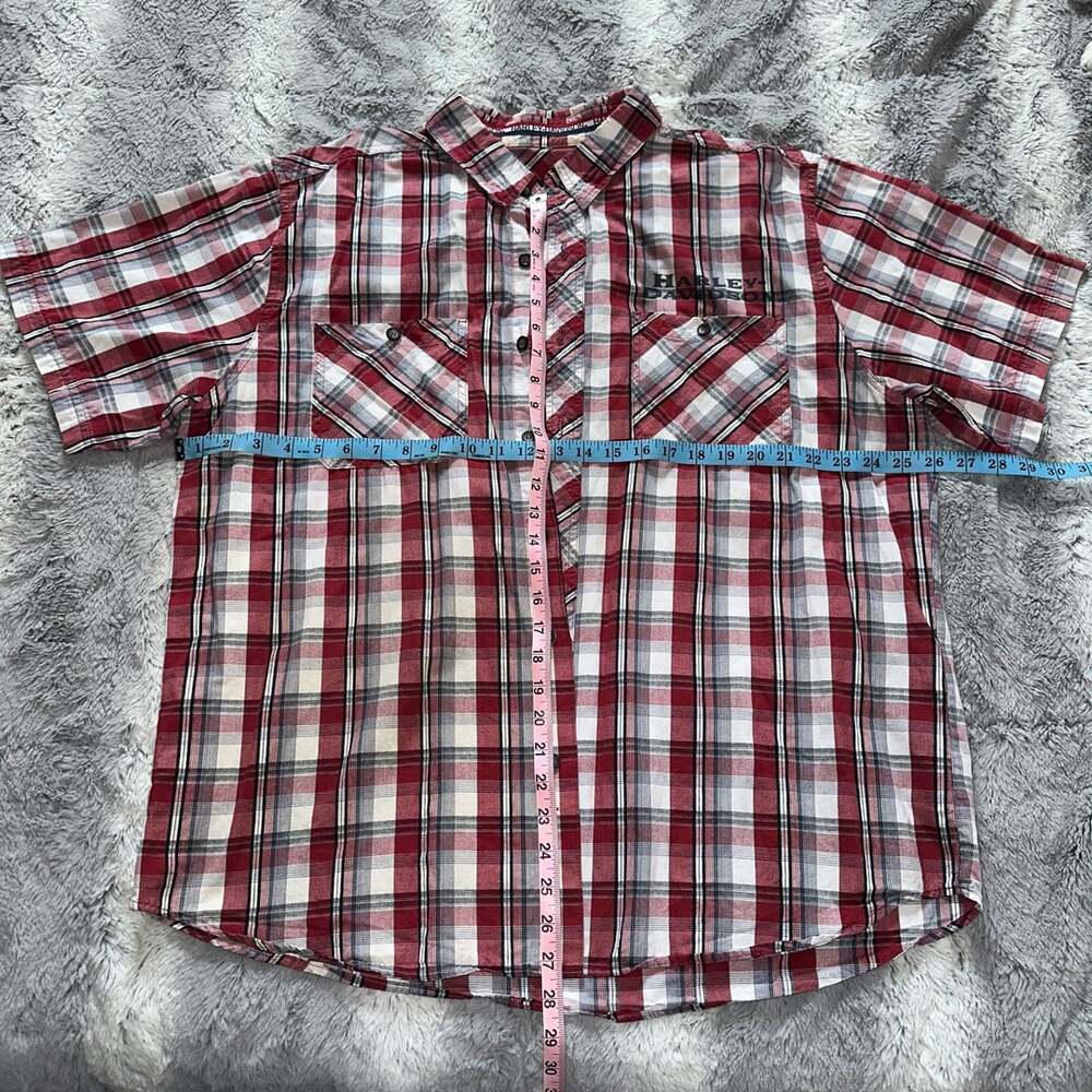 Harley-Davidson Short Sleeve Plaid Button Up Shirt Red